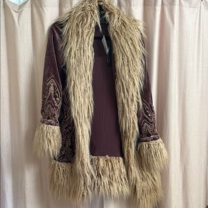 Brown and Tan Faux Fur Trimmed Coat